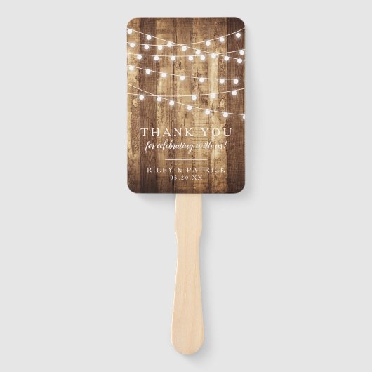 Rustiek hout fee licht schuur bruiloft dank u handwaaier (Voorkant)