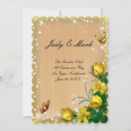 Rustiek Hout Geel Bloemen Vlinder Menu Kaart (Voorkant)