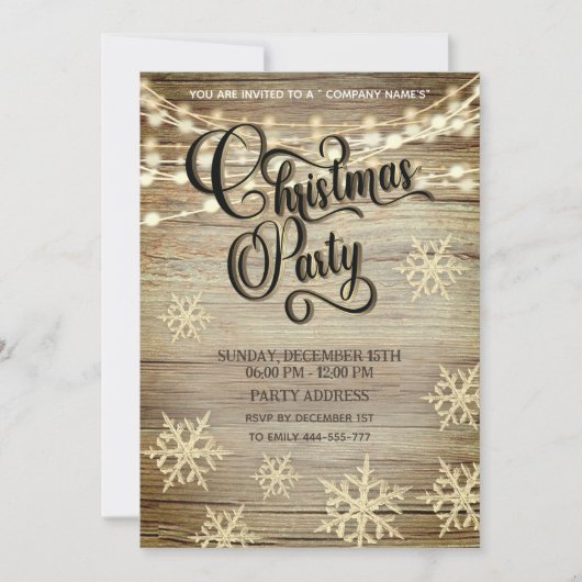 Rustiek hout goud bedrijfsfeest kaart (Voorkant)