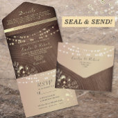 Rustiek Hout Gouden String Lights Wedding All In One Uitnodiging