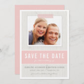 Rustiek Hout Graan Patroon Roze Foto Save the Date (Voorkant / Achterkant)
