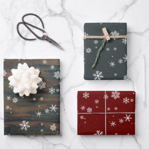 Rustiek hout grijs rode sneeuwvlokken Kerstvakanti Inpakpapier Vel