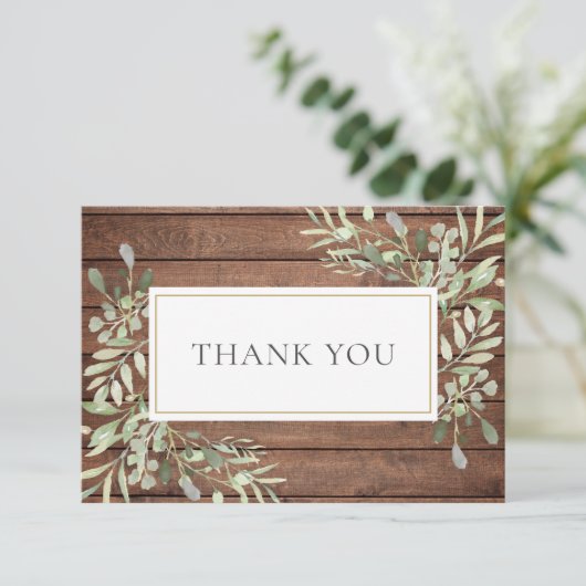 Rustiek hout groen begrafenis viering van het leve bedankkaart (Staand voorkant)