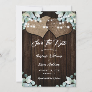 Rustiek Hout Groen Eucalyptus White Lace Wedding Save The Date