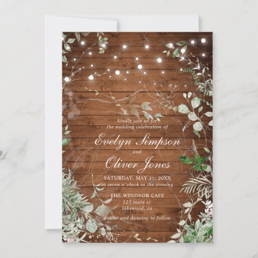 Rustiek hout groen script bruiloft kaart (Voorkant)