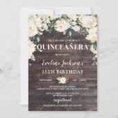 Rustiek hout groen wit bloemenboho Quinceañera Kaart (Voorkant)