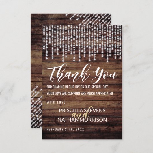 Rustiek Hout Hangende Diamanten Lichten Dank u Bedankkaart (Voorkant / Achterkant)