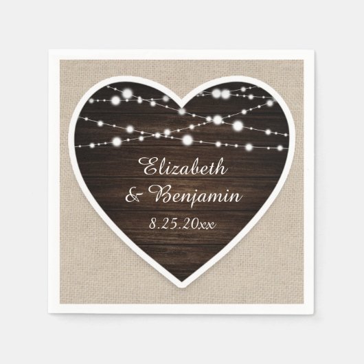 Rustiek Hout Hart String Lights Burlap Bruiloft Servet (Voorkant)