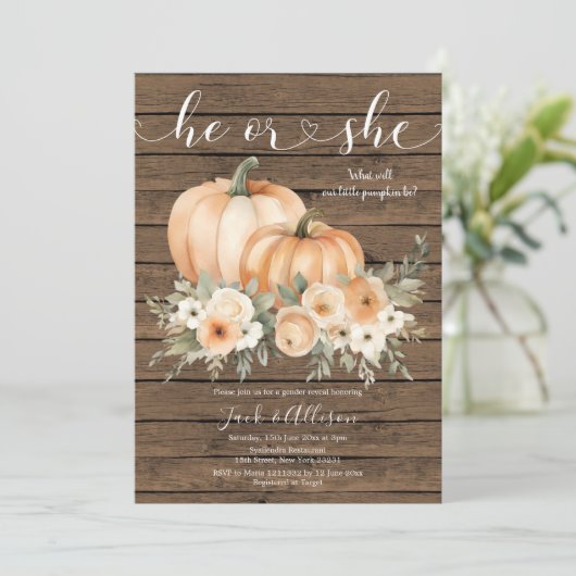 Rustiek Hout Herfst Hij of Zij Pompoen Geslacht On Kaart (Staand voorkant)