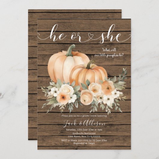 Rustiek Hout Herfst Hij of Zij Pompoen Geslacht On Kaart (Voorkant / Achterkant)