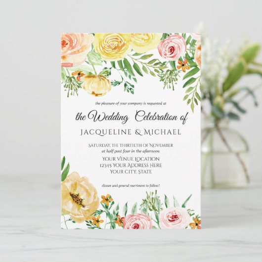 Rustiek Hout Herfst Kleur Blush Geel Perzik Bloeme Kaart (Staand voorkant)