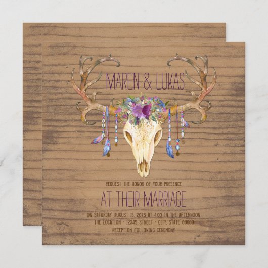 Rustiek Hout Herten Antler Schedel Zuidwestelijke  Kaart (Voorkant / Achterkant)