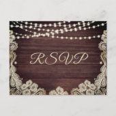 Rustiek Hout Ivoor Kant String Lights Bruiloft RSV Uitnodiging Briefkaart (Voorkant)