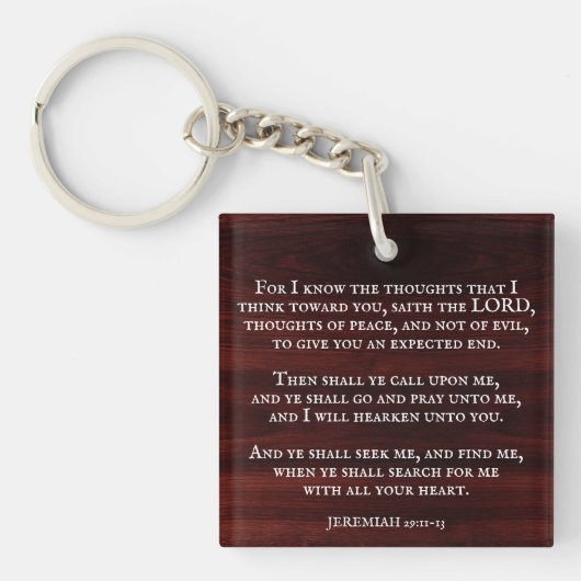 Rustiek hout Jeremiah 29:11 Christelijk Monogram Sleutelhanger (Voorkant)