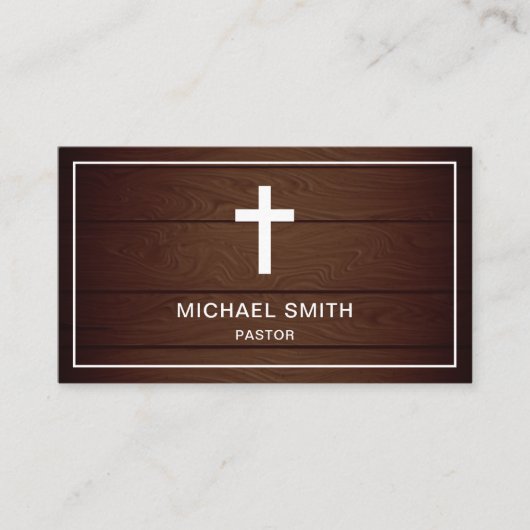 Rustiek Hout Jezus Christus Kruis Pastor Visitekaartje (Voorkant)