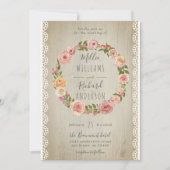 Rustiek Hout, Kant & Bloemen Krans Trouwen Kaart (Voorkant)