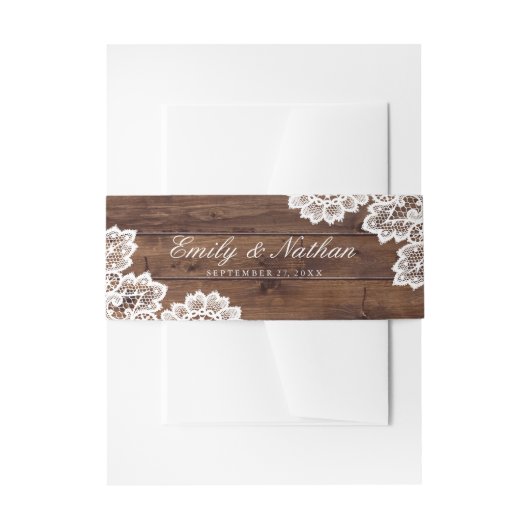 Rustiek Hout Kant Bruiloft Belly Band Uitnodigingen Wikkel (Voorkant Voorbeeld)