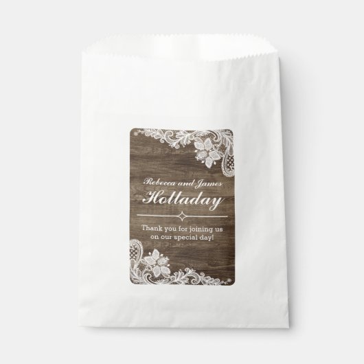 Rustiek Hout & Kant Bruiloft Gepersonaliseerd Bedankzakje (Voorkant)
