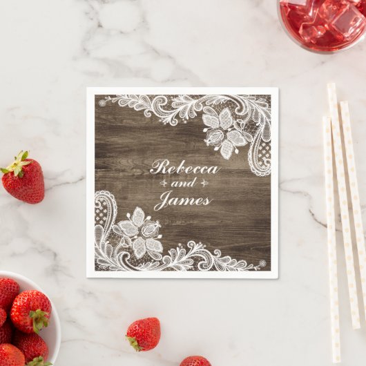 Rustiek Hout & Kant Bruiloft Gepersonaliseerd Servetten (Insitu)