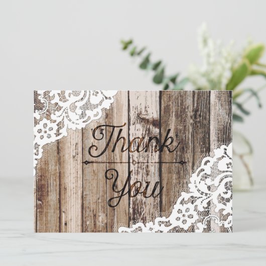 Rustiek hout kant dank u bedankkaart (Staand voorkant)