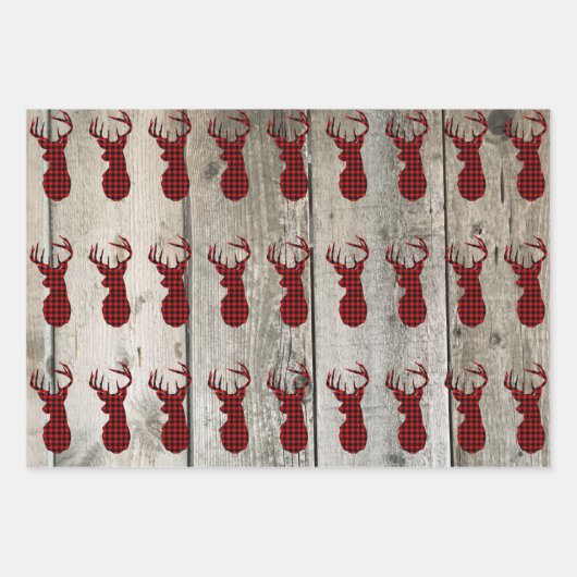 Rustiek Hout Kersthert beer Rode Buffel Check Inpakpapier Vel (Voorkant 3)