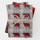 Rustiek Hout Kersthert beer Rode Buffel Check Inpakpapier Vel (In situ)