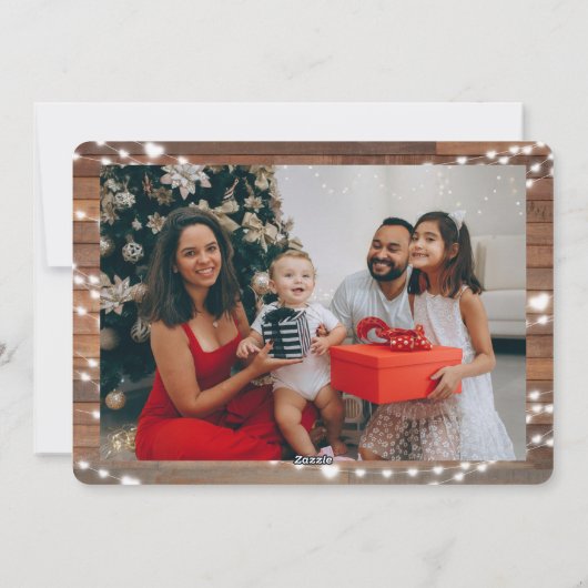 Rustiek Hout Kerstmis 5 Foto String Lichten Feestdagenkaart (Achterkant)