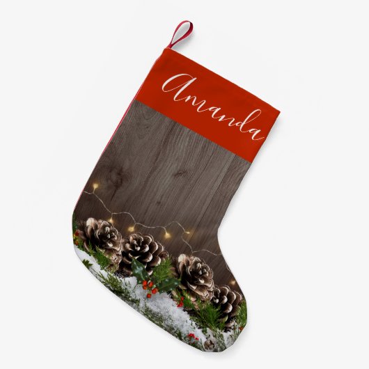 Rustiek hout land pijnbomen Lichten & Sneeuw Kerst Kleine Kerstsok (Voorkant (Hangend))