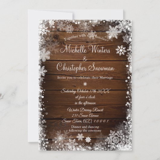 Rustiek hout land winter bruiloft kaart (Voorkant)