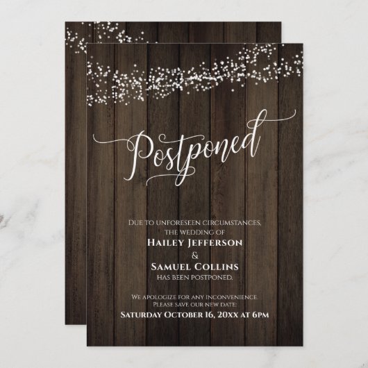 Rustiek hout, Lichten Elegant Uitgestelde Bruiloft Kaart (Voorkant / Achterkant)