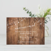 Rustiek Hout & Lichten Geannuleerd Bruiloft Aankon Kaart (Staand voorkant)