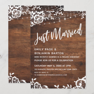 Rustiek Hout, Lichten & Kant Just Married Typograf Kaart