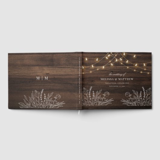 Rustiek Hout Look String Lights Wedding Gastenboek (Volledig)