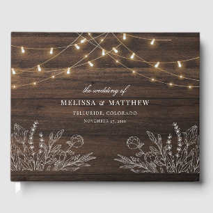 Rustiek Hout Look String Lights Wedding Gastenboek