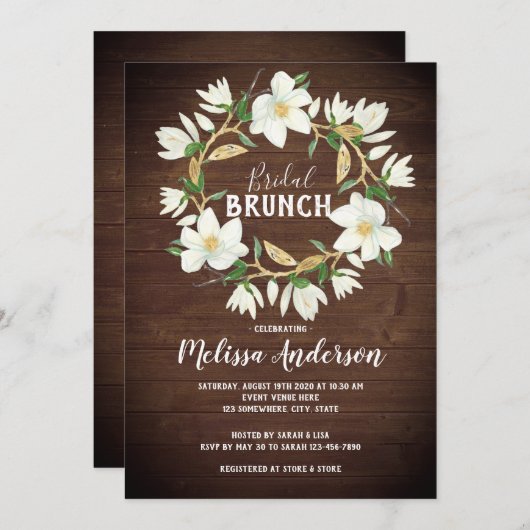 Rustiek hout Magnolia bruids brunch douche Kaart (Voorkant / Achterkant)