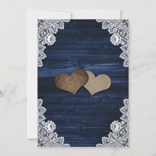 Rustiek Hout Marine Blauw Blush Roze Bloemen Huwel Kaart (Achterkant)