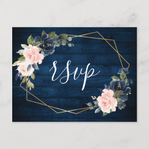 Rustiek Hout Marine Blauw Blush Roze Geometrische Briefkaart