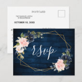 Rustiek Hout Marine Blauw Blush Roze Geometrische  Briefkaart (Voorkant / Achterkant)