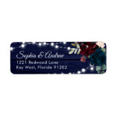 Rustiek Hout Marsala & Marine Blauw Bloemen Adres Etiket (Voorkant)