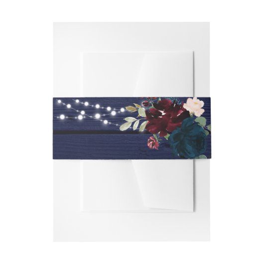 Rustiek Hout Marsala & Navy Blauw Bloemen Bruiloft Uitnodigingen Wikkel (Voorkant Voorbeeld)