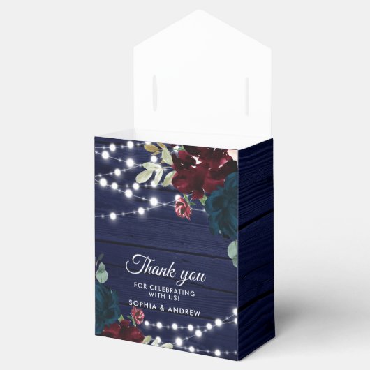 Rustiek Hout Marsala & Navy Blauwe Bloemen Bedankdoosjes (Geopend)