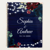 Rustiek Hout Marsala & Navy Blauwe Bloemen Planner (Voorkant)