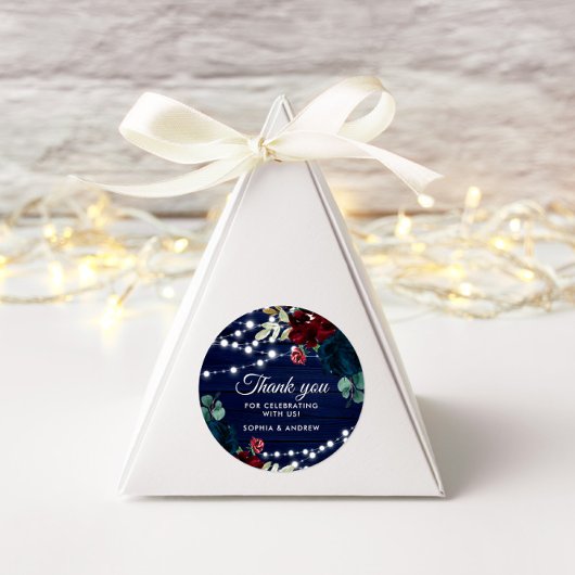 Rustiek Hout Marsala & Navy Blauwe Bloemen Ronde Sticker