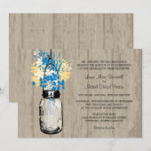 Rustiek Hout Mason Jar en Wildflowers Wedding Kaart (Voorkant / Achterkant)