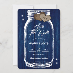 Rustiek Hout Mason Jar Marine Blauwe Huwelijk Save The Date