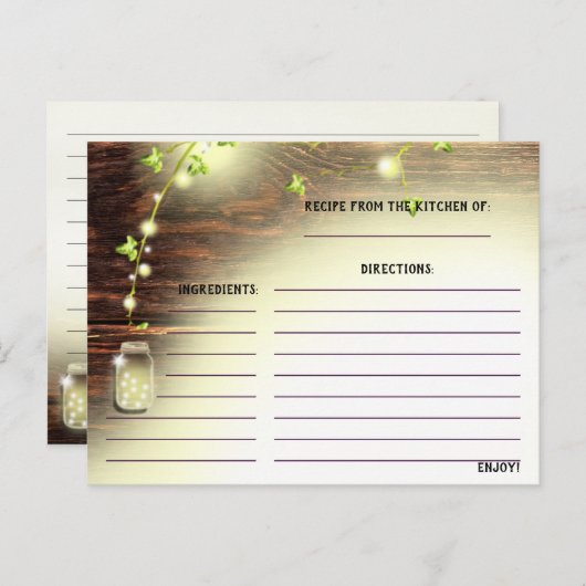 Rustiek hout Mason Jar String Lights Boom Recept Briefkaart (Voorkant / Achterkant)