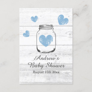 Rustiek hout metselaar jar boy's baby shower party informatiekaartje