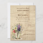 Rustiek hout metselaar pot bloemenbruiloft uitnodi kaart (Voorkant)