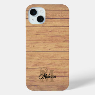 Rustiek Hout monogram iPhone 15 Mini Hoesje