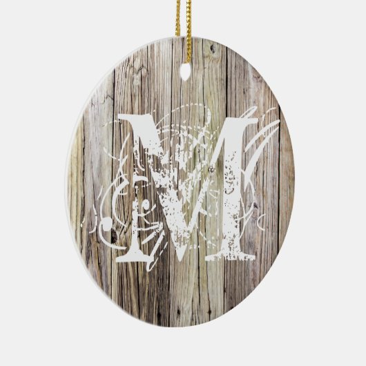 Rustiek Hout Monogrammed Kerst Ornament (Rechts)